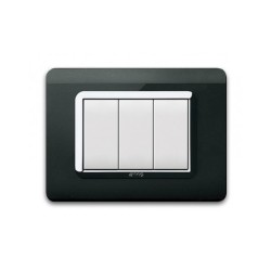 PLAQUE TECHNOPOLYMERE 44 RECTANGULAIRE NOIR ABSOLU AVEC CADRE CHROME 3 MODULES|sfh|942121f3c0c9|