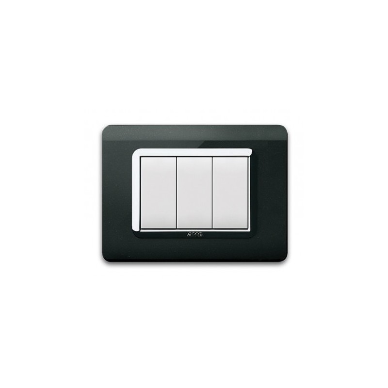 PLAQUE TECHNOPOLYMERE 44 RECTANGULAIRE NOIR ABSOLU AVEC CADRE CHROME 3 MODULES|sfh|942121f3c0c9|