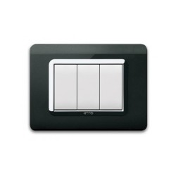 PLAQUE TECHNOPOLYMERE 44 RECTANGULAIRE NOIR ABSOLU AVEC CADRE CHROME 3 MODULES|sfh|c02d457b2799|