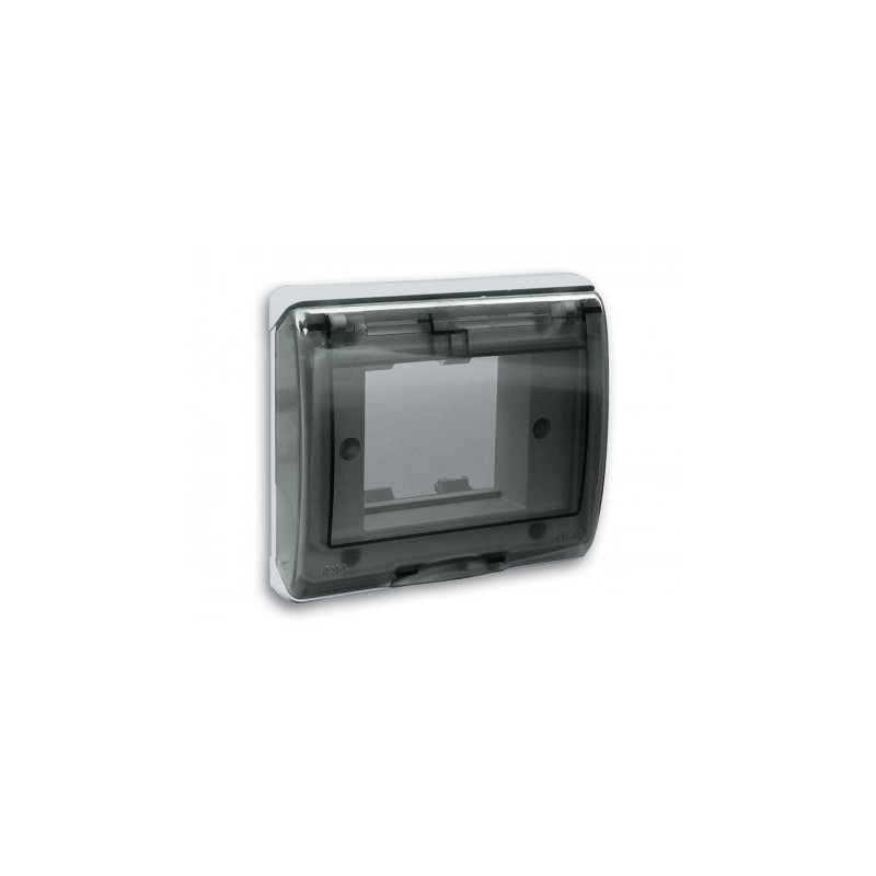 PLAQUE ETANCHE ENCASTREE CARREE 2 MODULES S45 COUVERCLE RIGIDE FUME|sfh|1e0c0228f145|