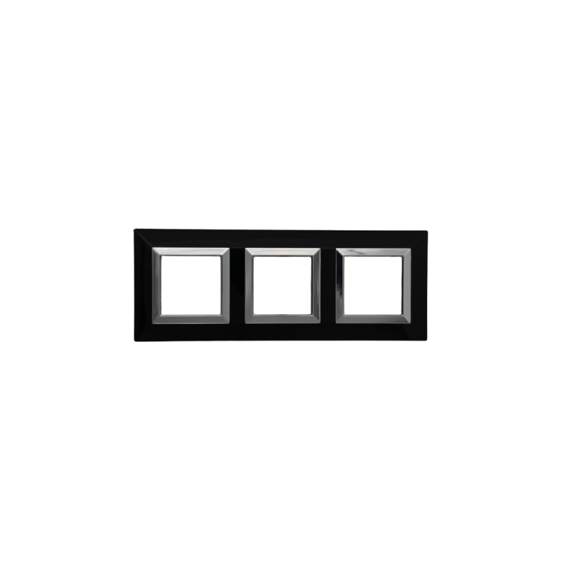 PLAQUE CUBICA 44 CARRÉE NOIR AVEC CADRE CHROMÉ 2+2+2 MODULES|sfh|877d42e432a5|