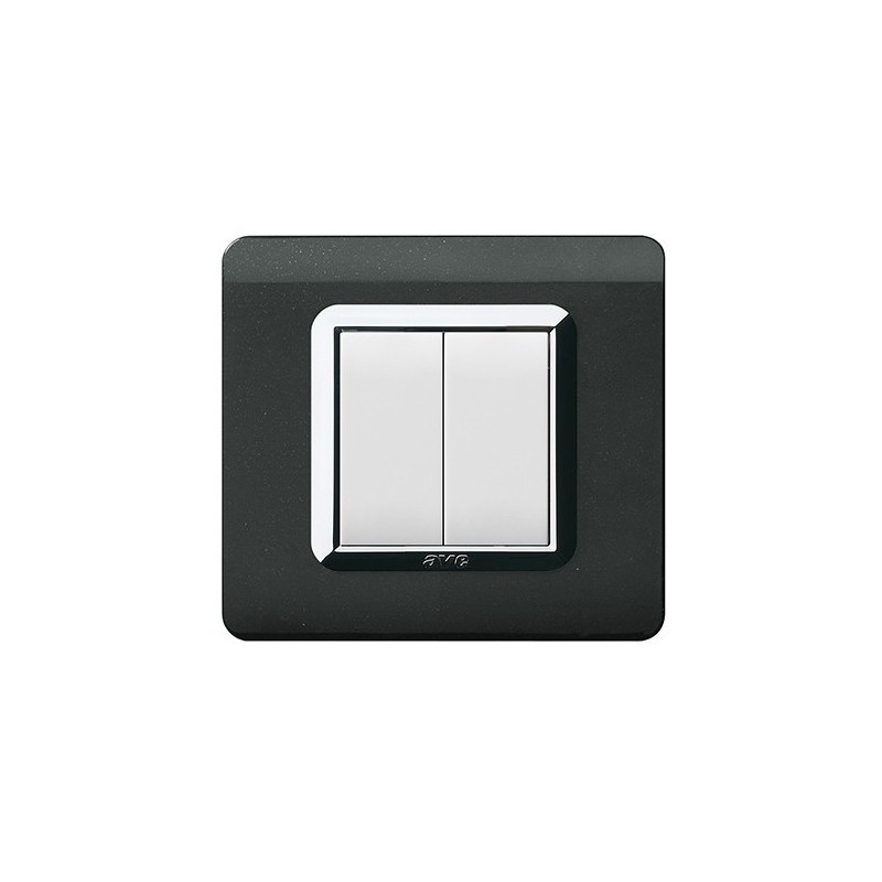 PLAQUE TECHNOPOLYMERE 44 CARRÉE NOIR ABSOLU AVEC CADRE CHROME 2 MODULES|sfh|0223c9a1ef19|